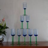 8 glasses with Murano feet vintage blown glass