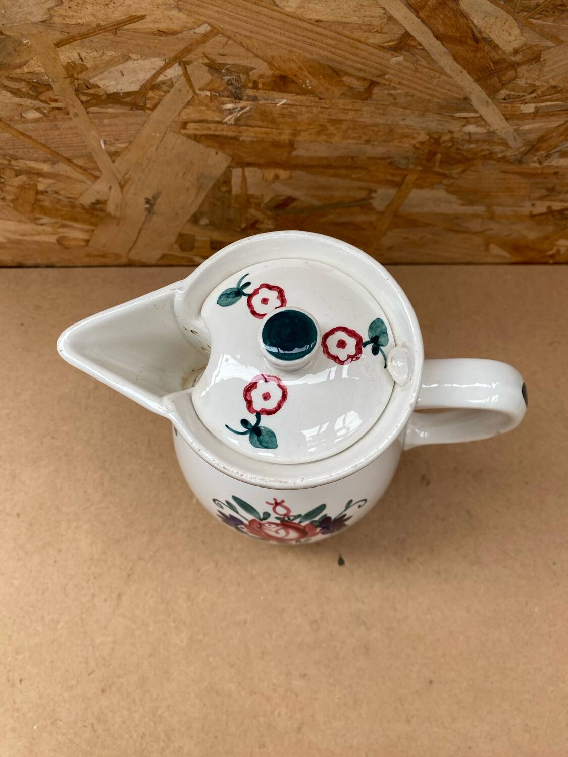 Old Teapot DIGOIN Sarreguemines White Ceramic Flower Decor #B631