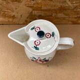 Old Teapot DIGOIN Sarreguemines White Ceramic Flower Decor #B631