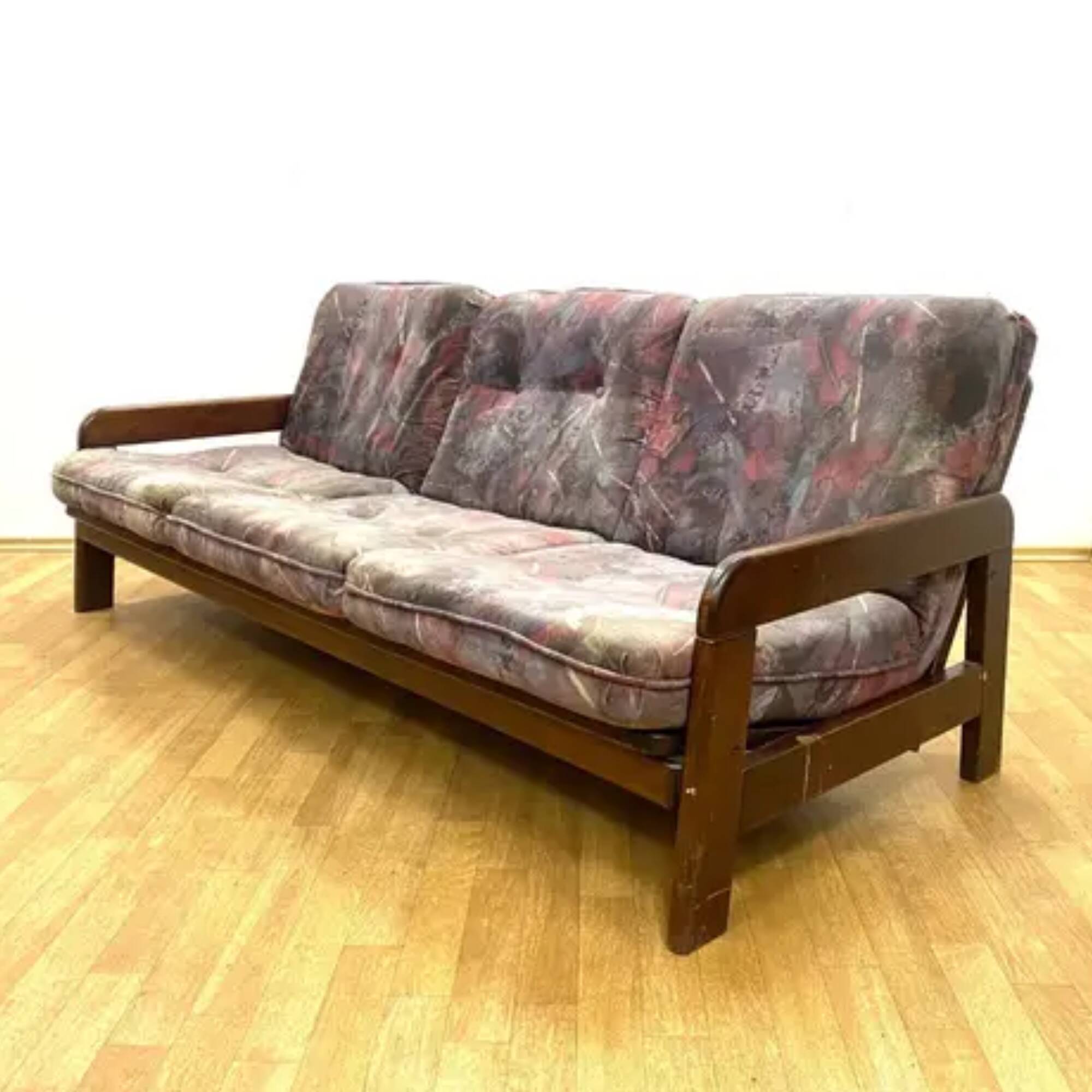 Retro sofa, solid wood frame, 1970s, Central Europe