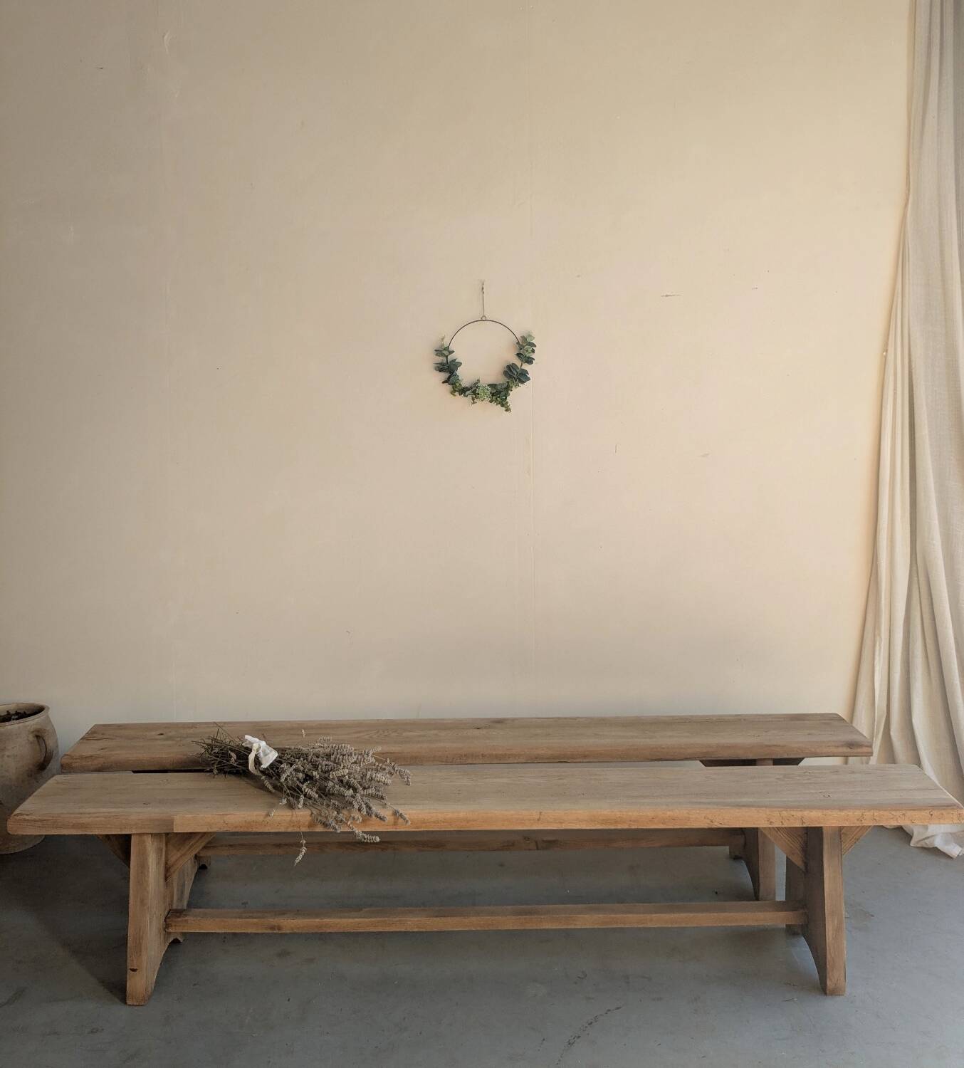 Large solid wood farm benches