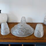 Set for Art Deco chandelier (1 cup, 3 globes)