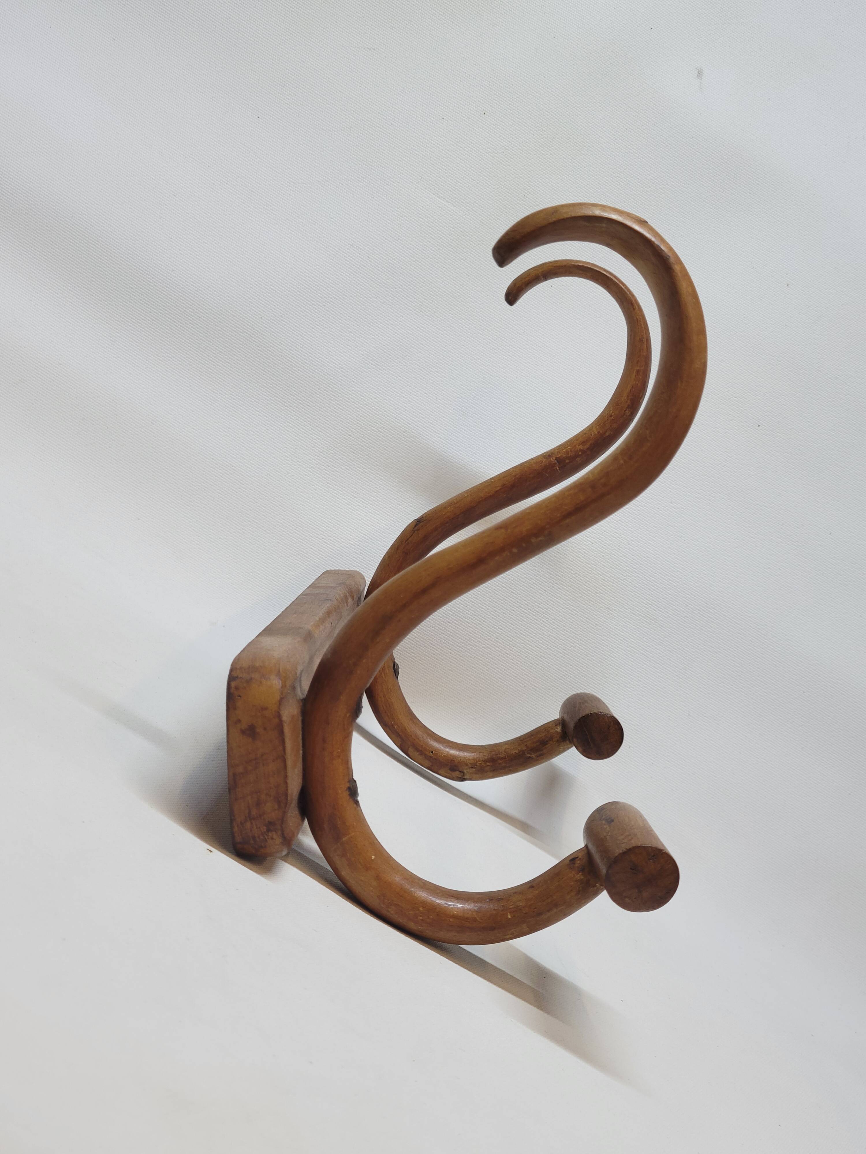 Double Bistro Coat Rack Curved Wooden Hanger Early 20th Century