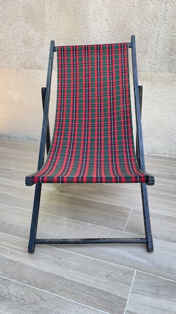 Folding deck chair WOOD and CANVAS Vintage