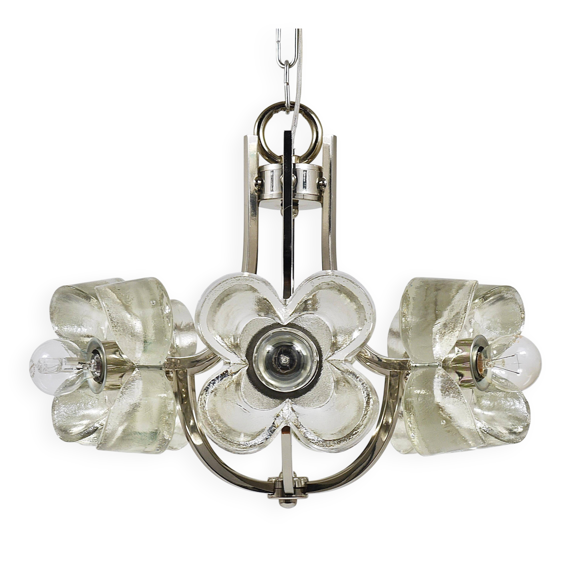 Crystal Glass Flower Pendant Light in Kalmar Style by Sische, Germany, 1970s