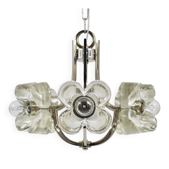 Crystal Glass Flower Pendant Light in Kalmar Style by Sische, Germany, 1970s