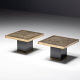 Tables d'Appoint Hollywood Regency Gravées en Laiton par Georges Mathias, France, 1970s
