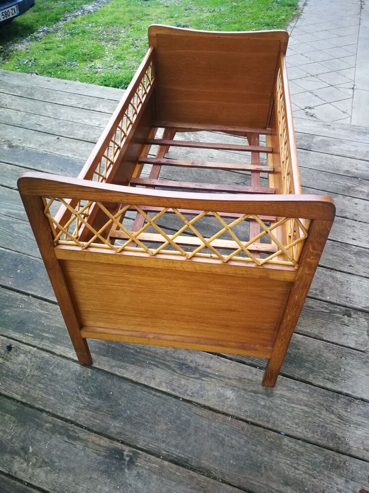Wooden and rattan child bed