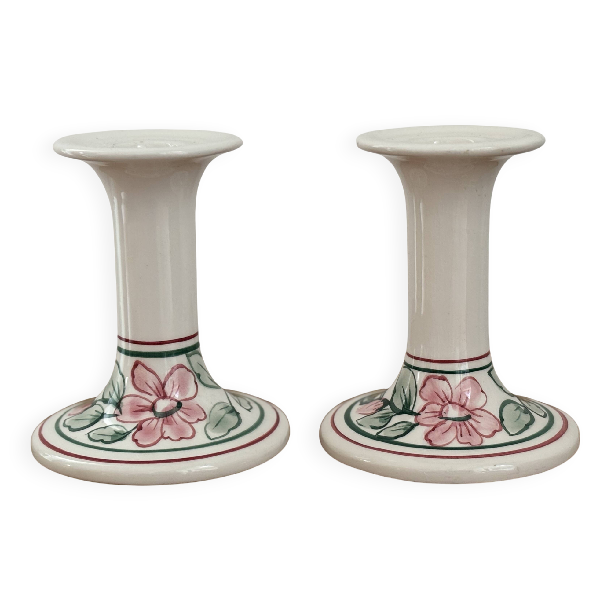 Pair of hand-painted English porcelain candlesticks