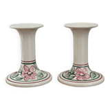 Pair of hand-painted English porcelain candlesticks