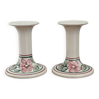 Pair of hand-painted English porcelain candlesticks