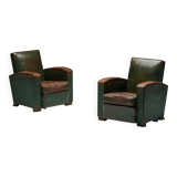 Art Deco Leather Club Chairs, France, 1930s