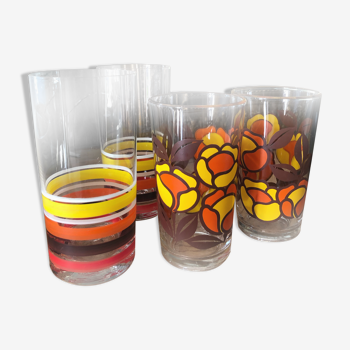 4 verres à eau style pop vintage