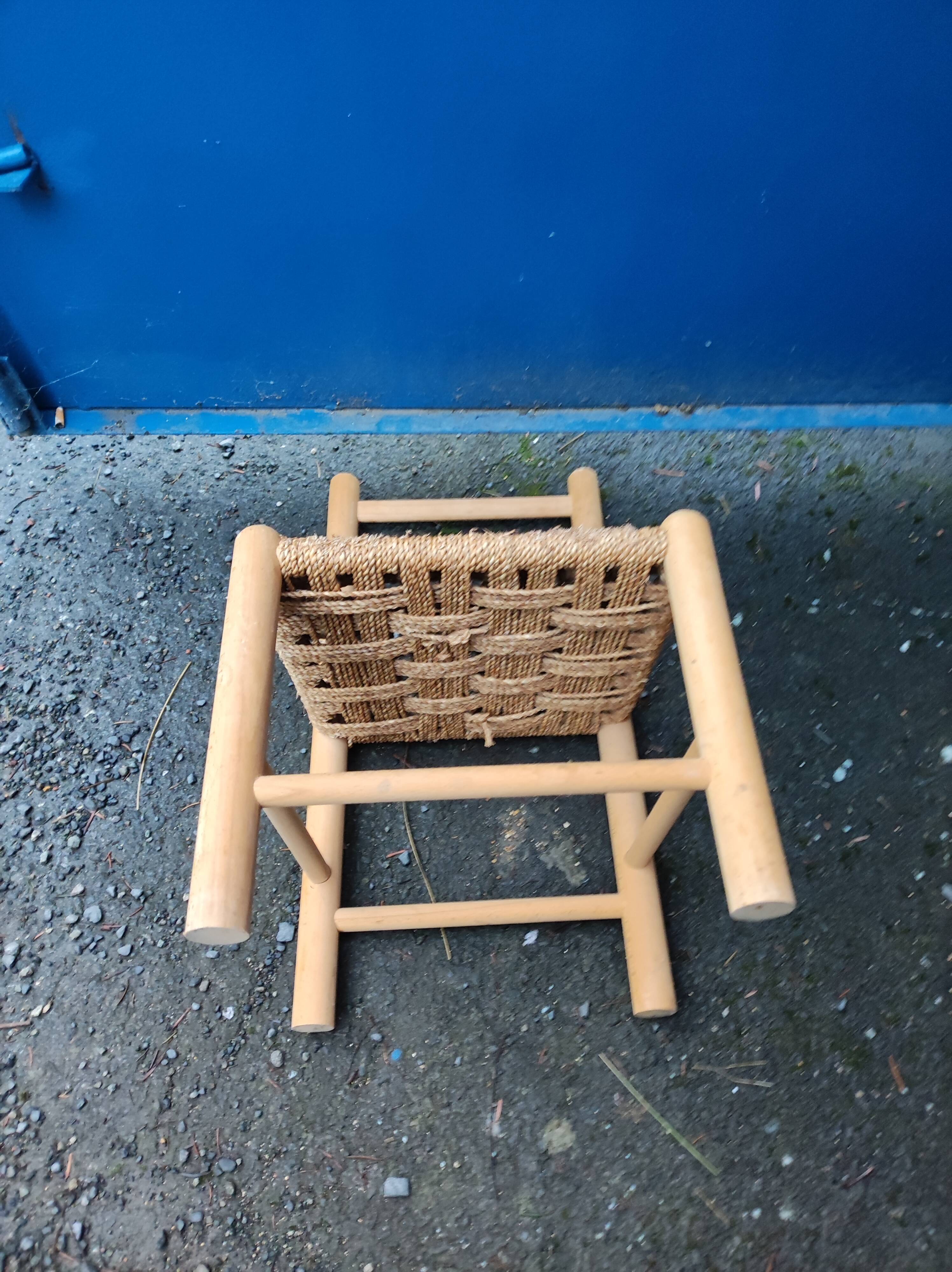 Wooden chair woven sea grass vintage child