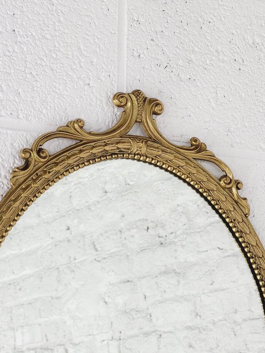 Miroir Médaillon Ovale en Laiton, Italie, 1950s