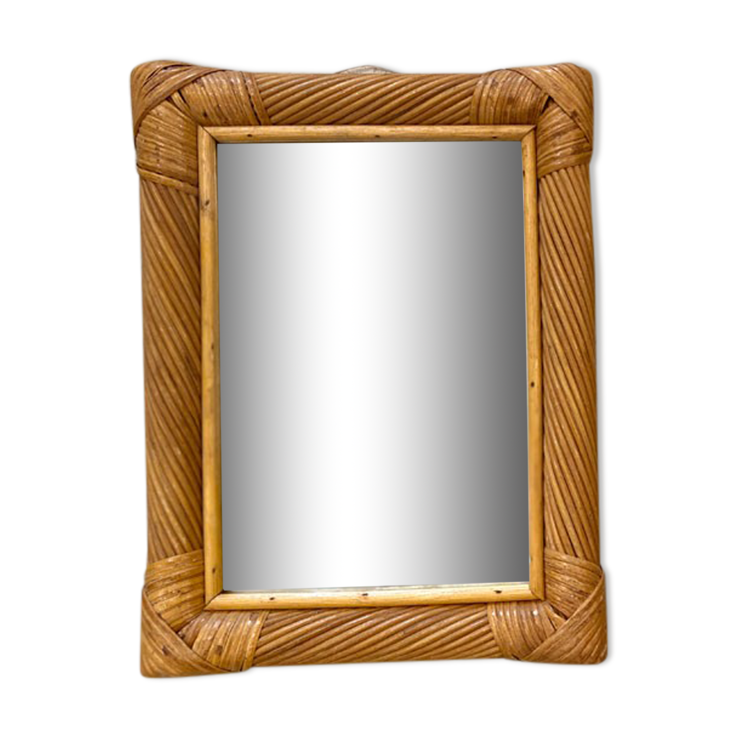 Rectangular mirror in rattan and vintage bamboo 30x40cm