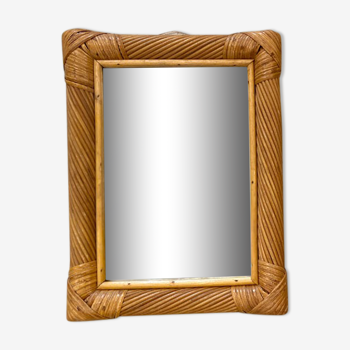 Rectangular mirror in rattan and vintage bamboo 30x40cm