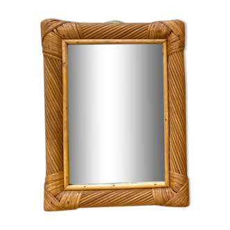 Rectangular mirror in rattan and vintage bamboo 30x40cm