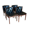 Lot de 4 chaises vintage en palissandre et moleskine capitonnée noire