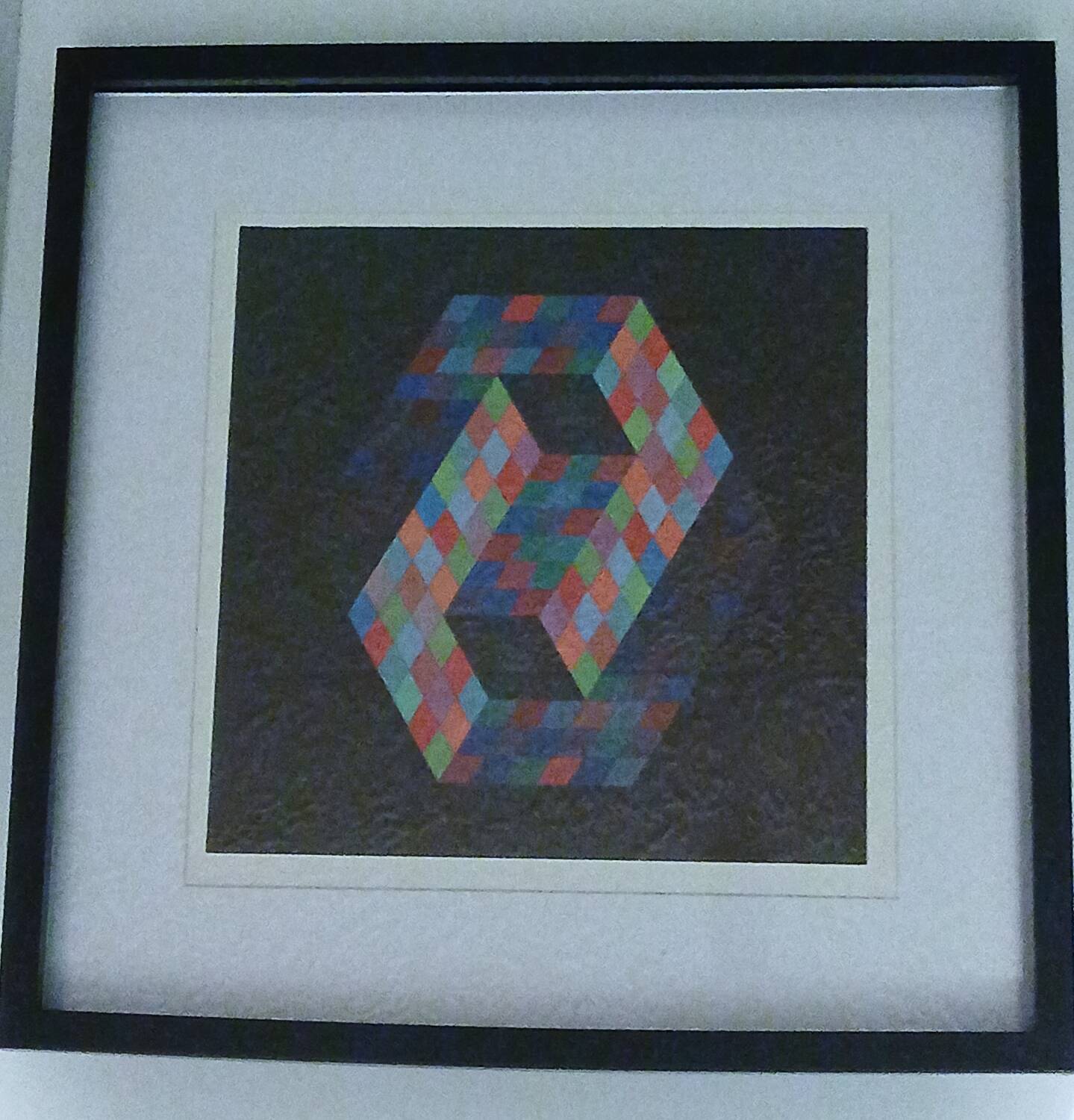 Tableau Vintage Art Optique - Victor Vasarely - Frame 40x40cm