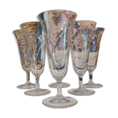 Old engraved crystal champagne flutes