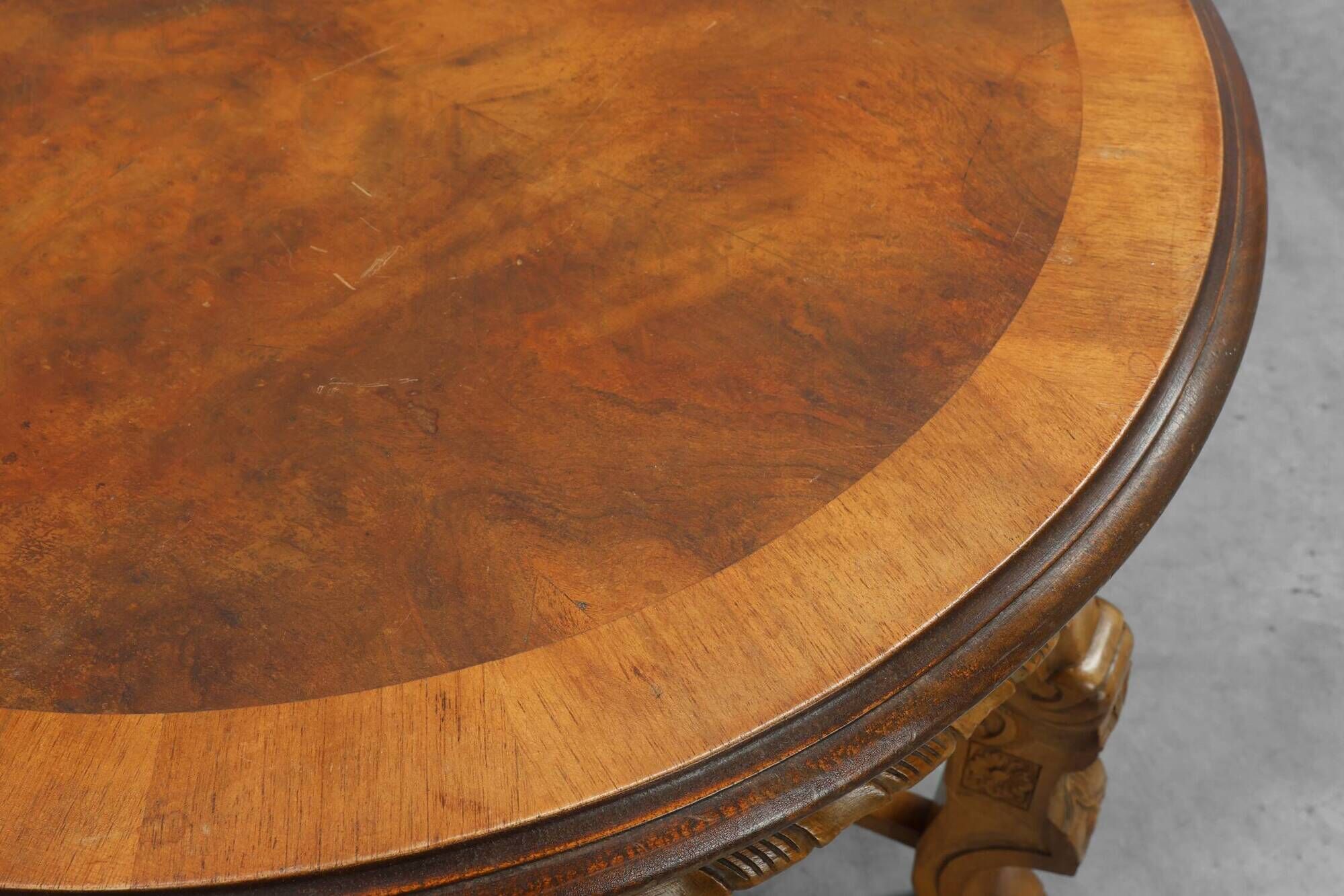 Renaissance‑Style Round Walnut Coffee Table, France – Late 19th Century