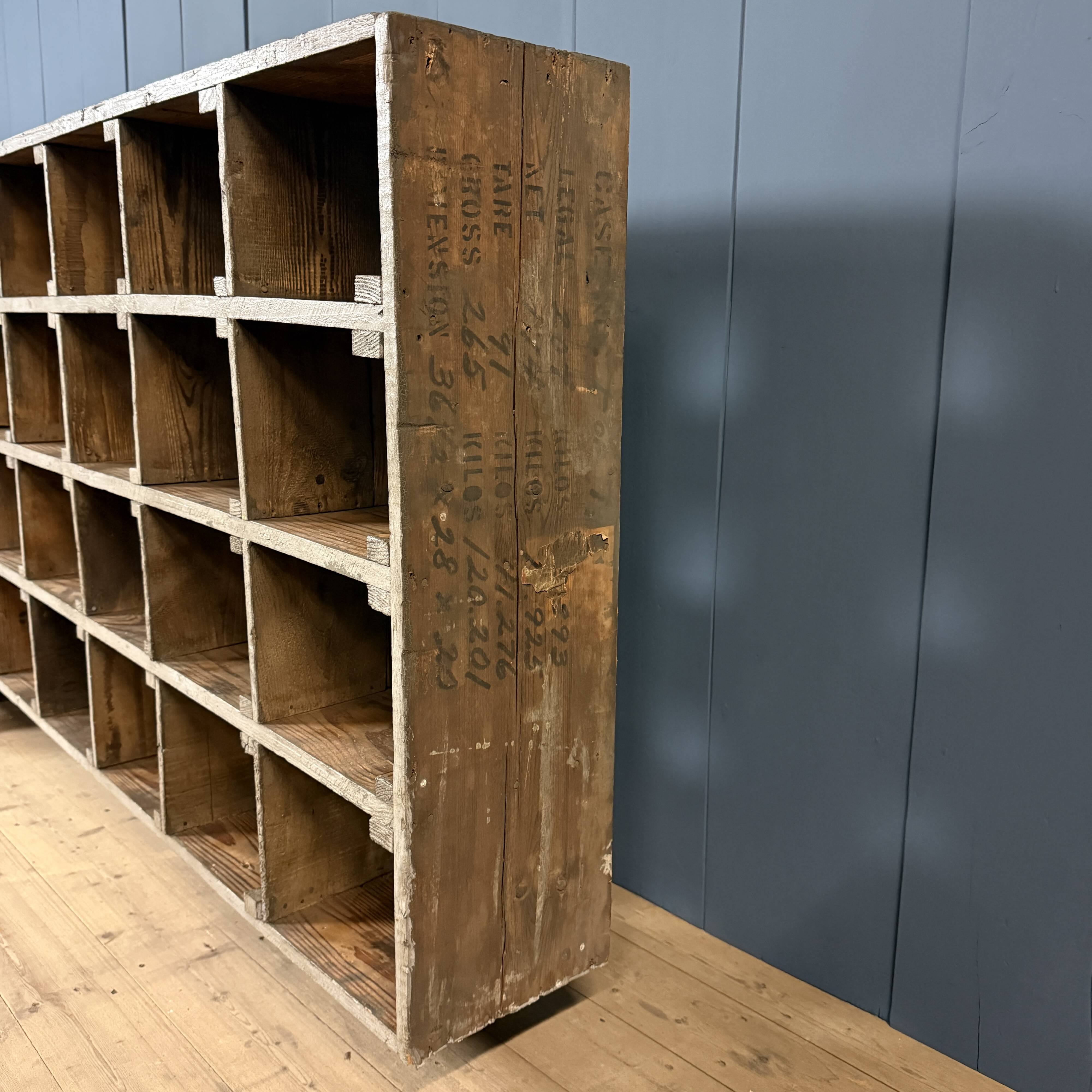 Large old industrial wooden workshop pigeonhole cabinet