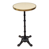 Table bistrot "mange-debout" vintage, crème, en fonte et laiton, 109 cm