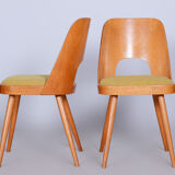 Ensemble de chaises en hêtre brun et jaune du milieu du siècle Oswald Haerdtl années 1950 Tchéquie