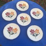 6 flat plates E. Charbonnier, Salins, Terre de Fer, countryside model, made in France, vintage