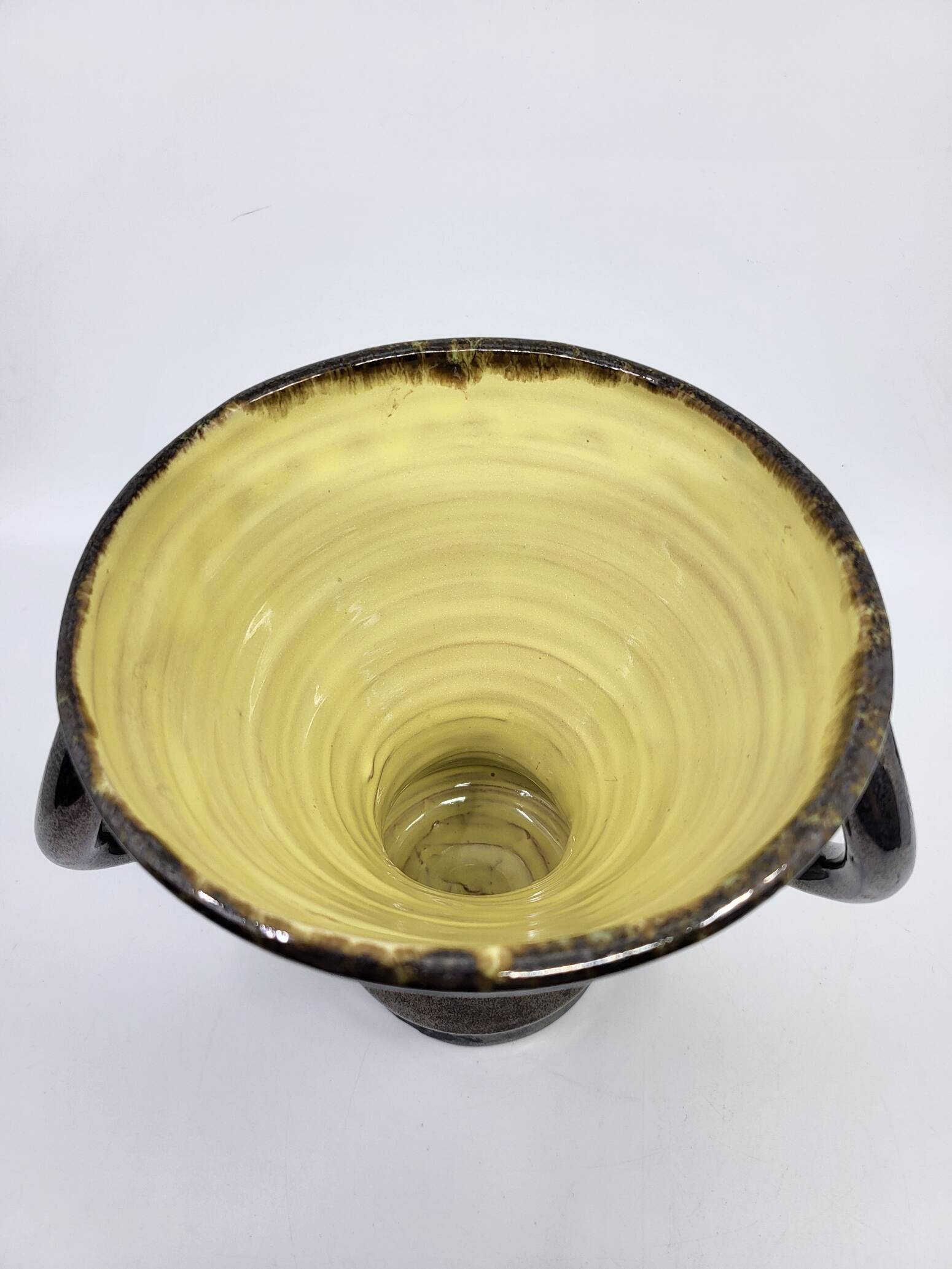 Jean Austruy ear vase in metallic black ceramic, France 1950.