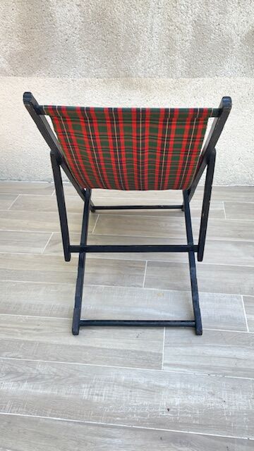 Folding deck chair WOOD and CANVAS Vintage