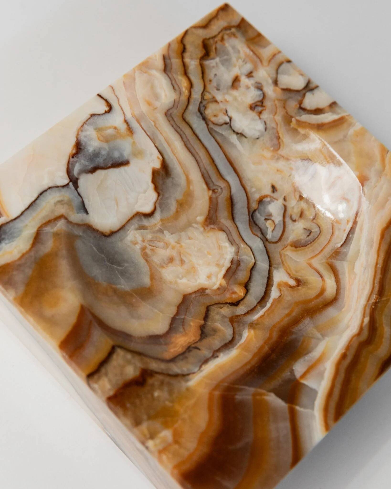 Beige-Black-Brown Marble Ashtray, Italian 1970s Design, Heavy Sculptural Table Decor