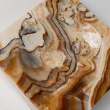 Beige-Black-Brown Marble Ashtray, Italian 1970s Design, Heavy Sculptural Table Decor