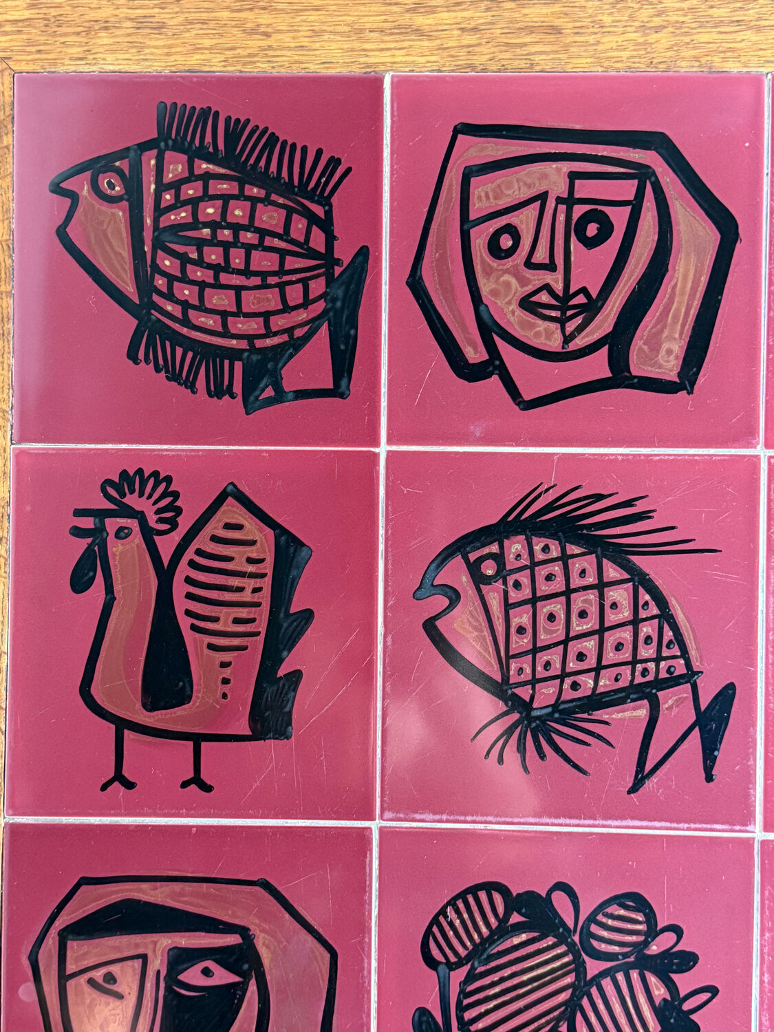 Height-adjustable table in oak and ceramic – Guillerme & Chambron, France