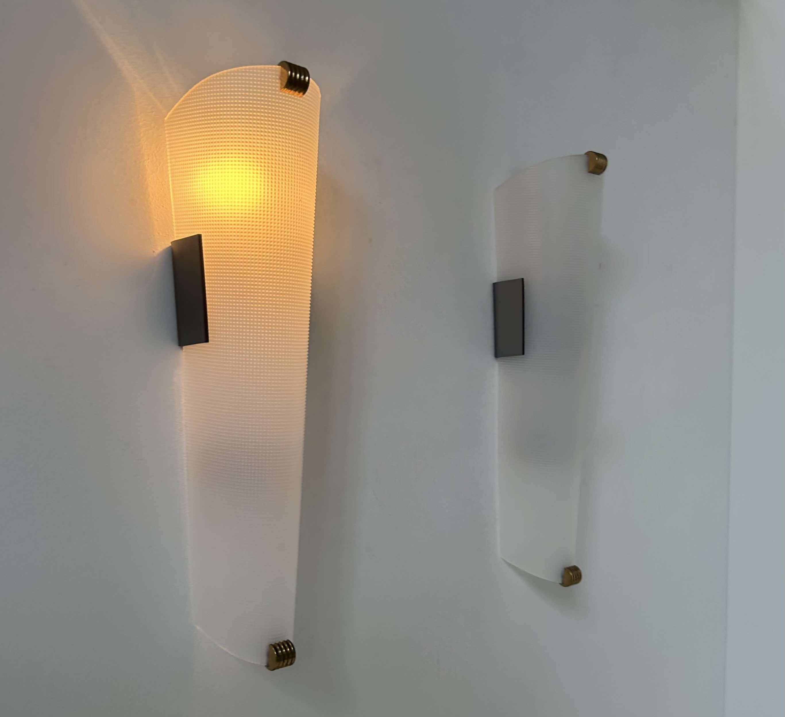 Pair of vintage brass and perspex wall lights, France 1960