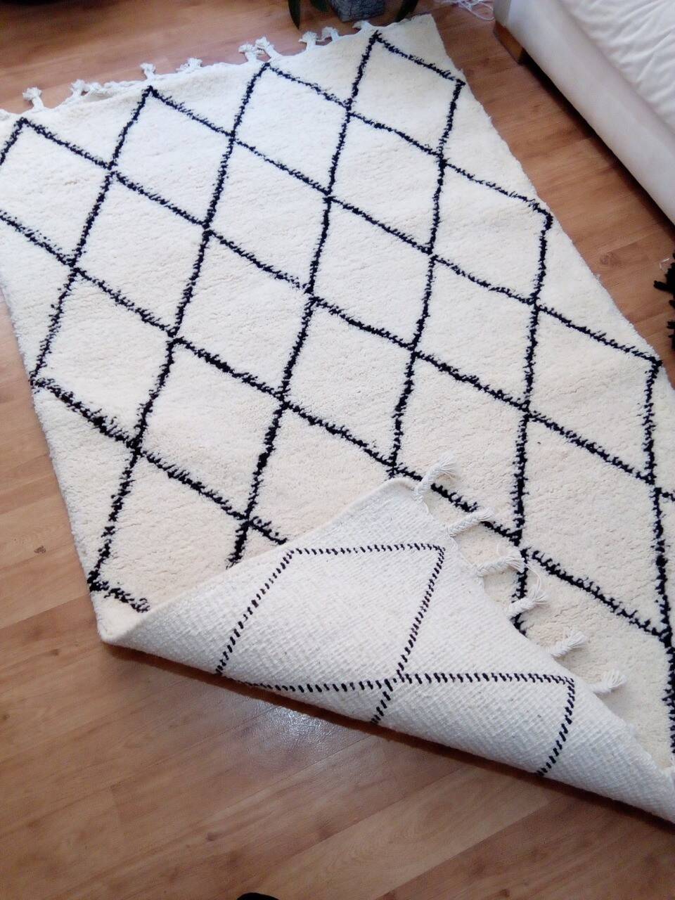 Tapis tribal marocain Beni Ourain - Poil long - Laine naturelle - 180 x 120 cm