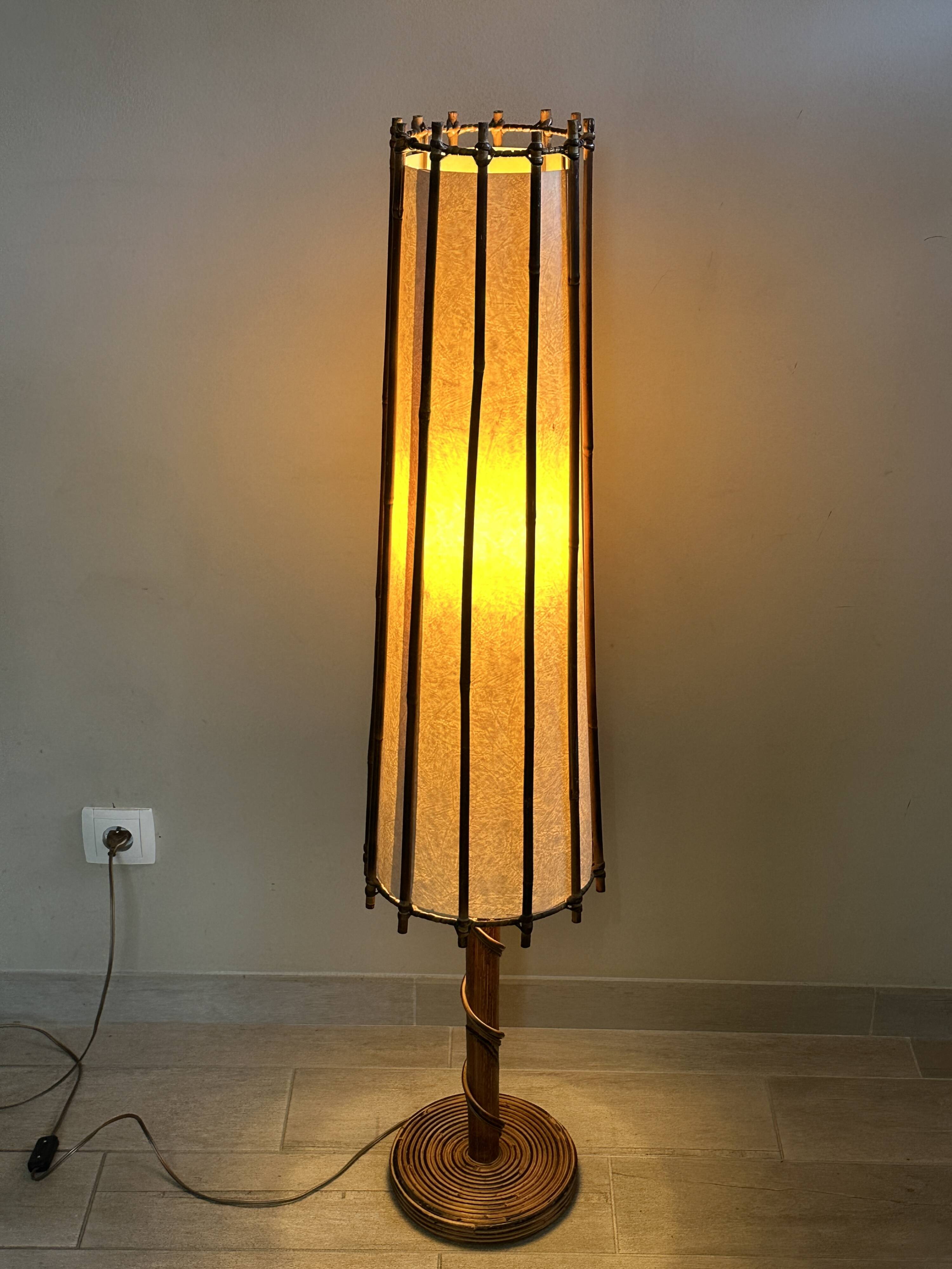 Vintage 1960s rattan floor lamp.