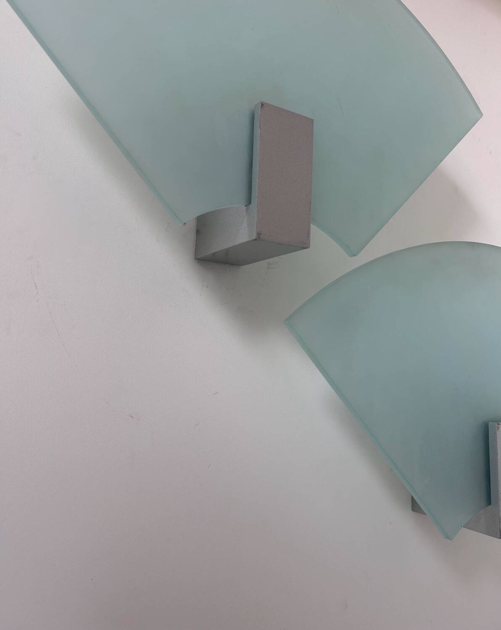 Pair of vintage sandblasted glass wall lights, Italy 1980s