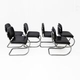 Six of Leatherette and Metal Chromed Cantilever Dining Chairs