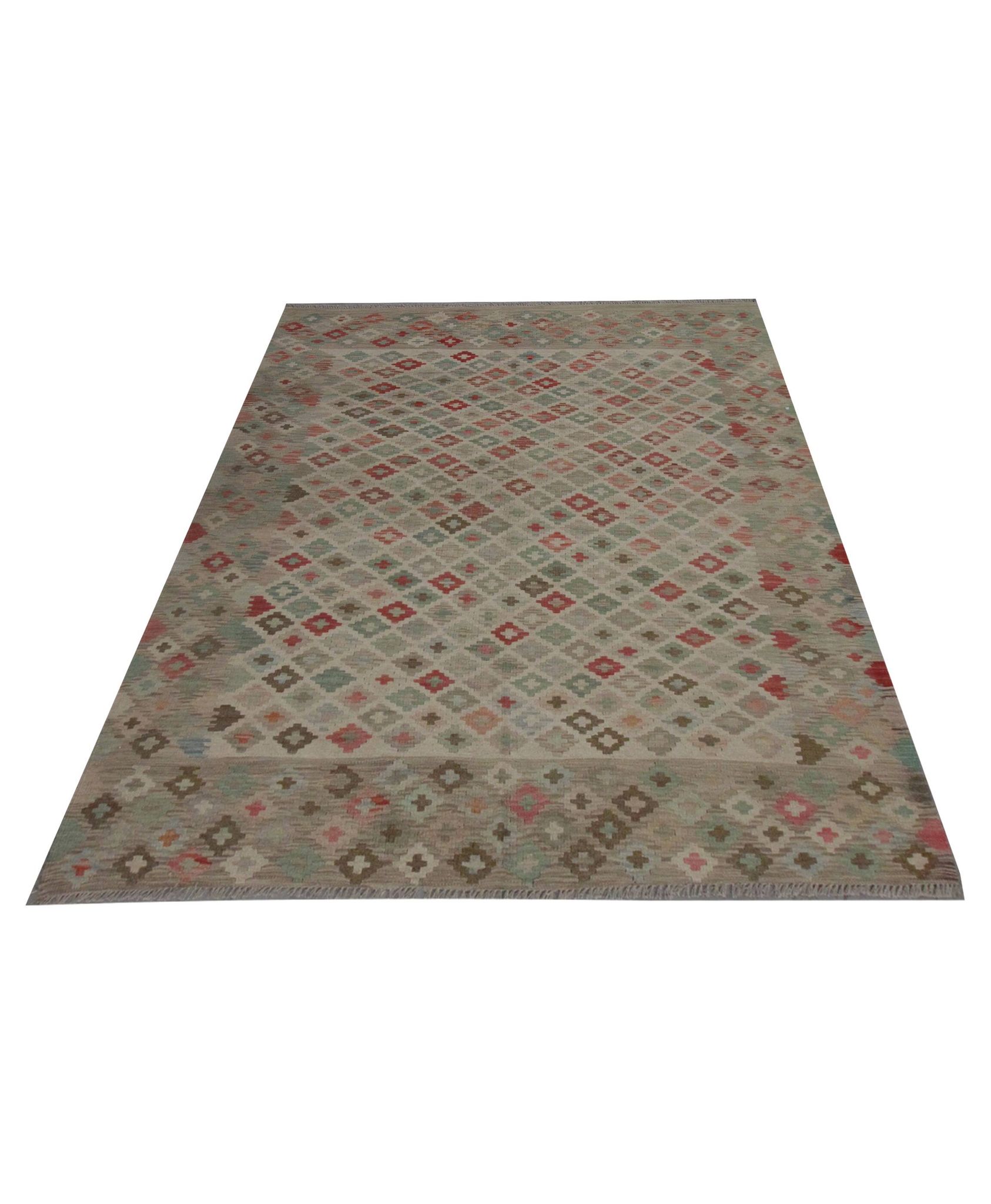 Geometric Kilim Rug Grey, Afghan Wool Carpet Handmade, Neutral Rustic Home