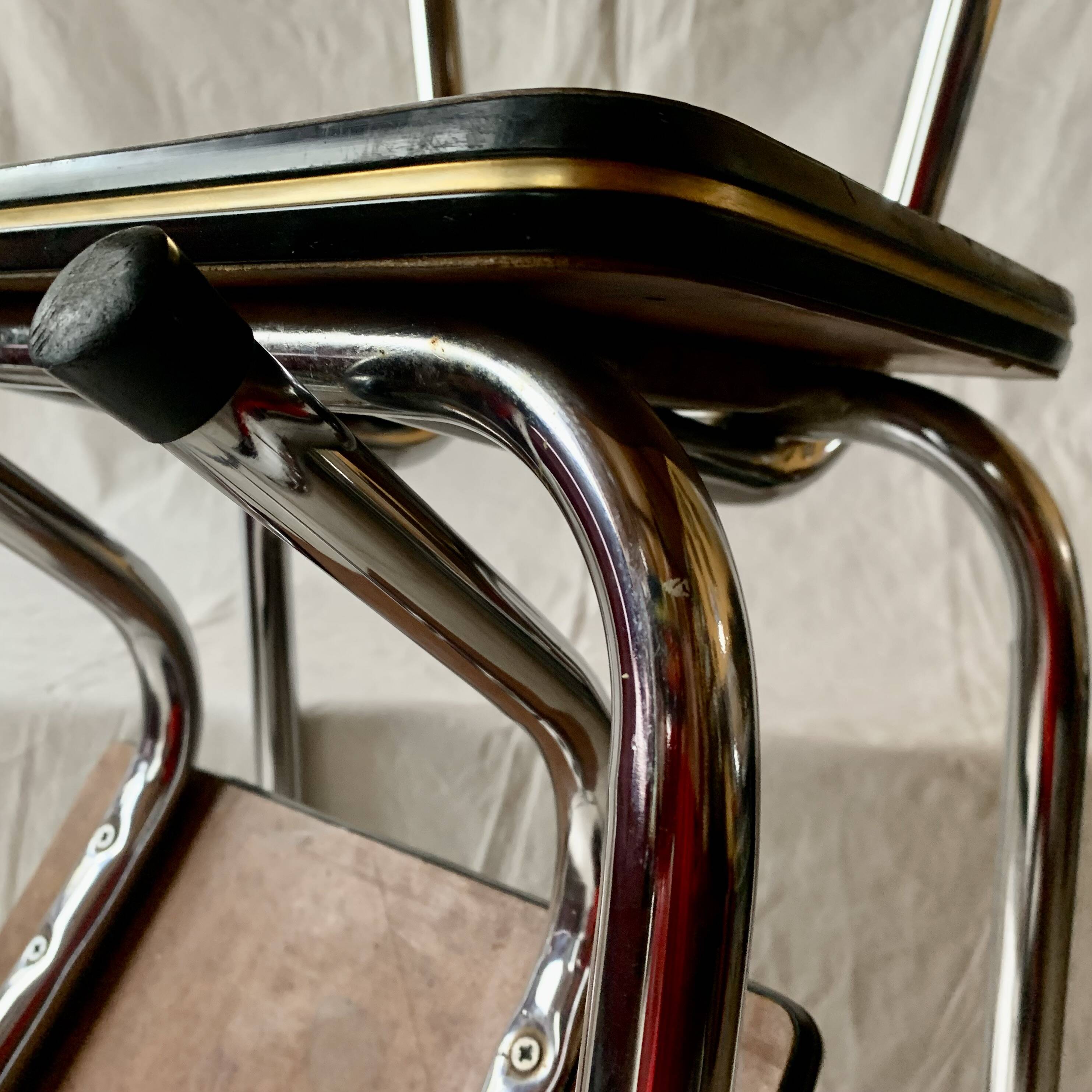 Vintage stepladder in Formica, wood and chromed metal