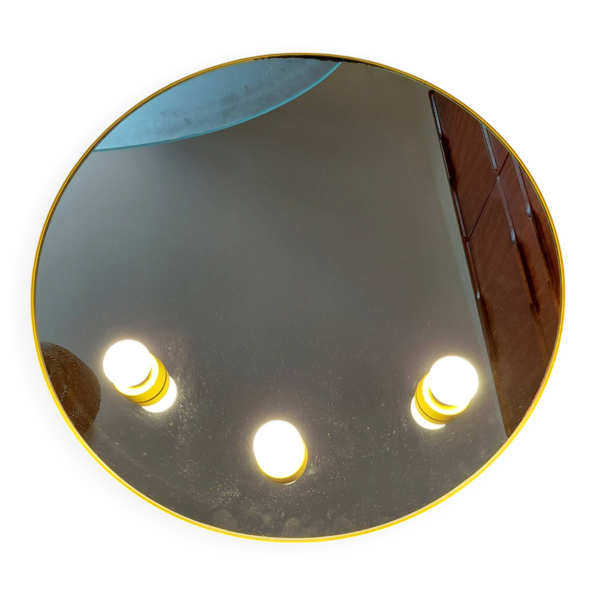 Round illuminated wall mirror Gedy Space Age yellow – Italy, 1970s