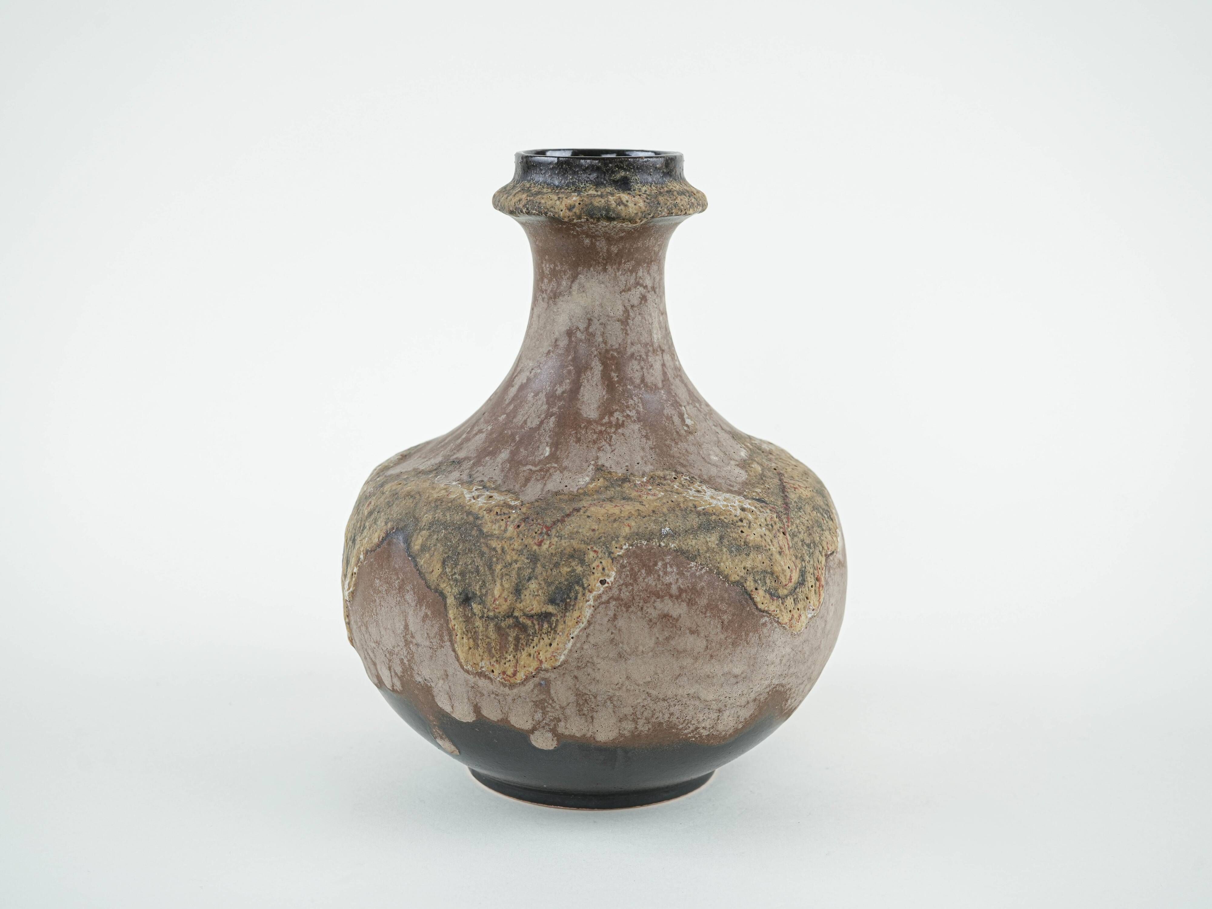 West German ceramic vase with fat lava glaze, 1970s