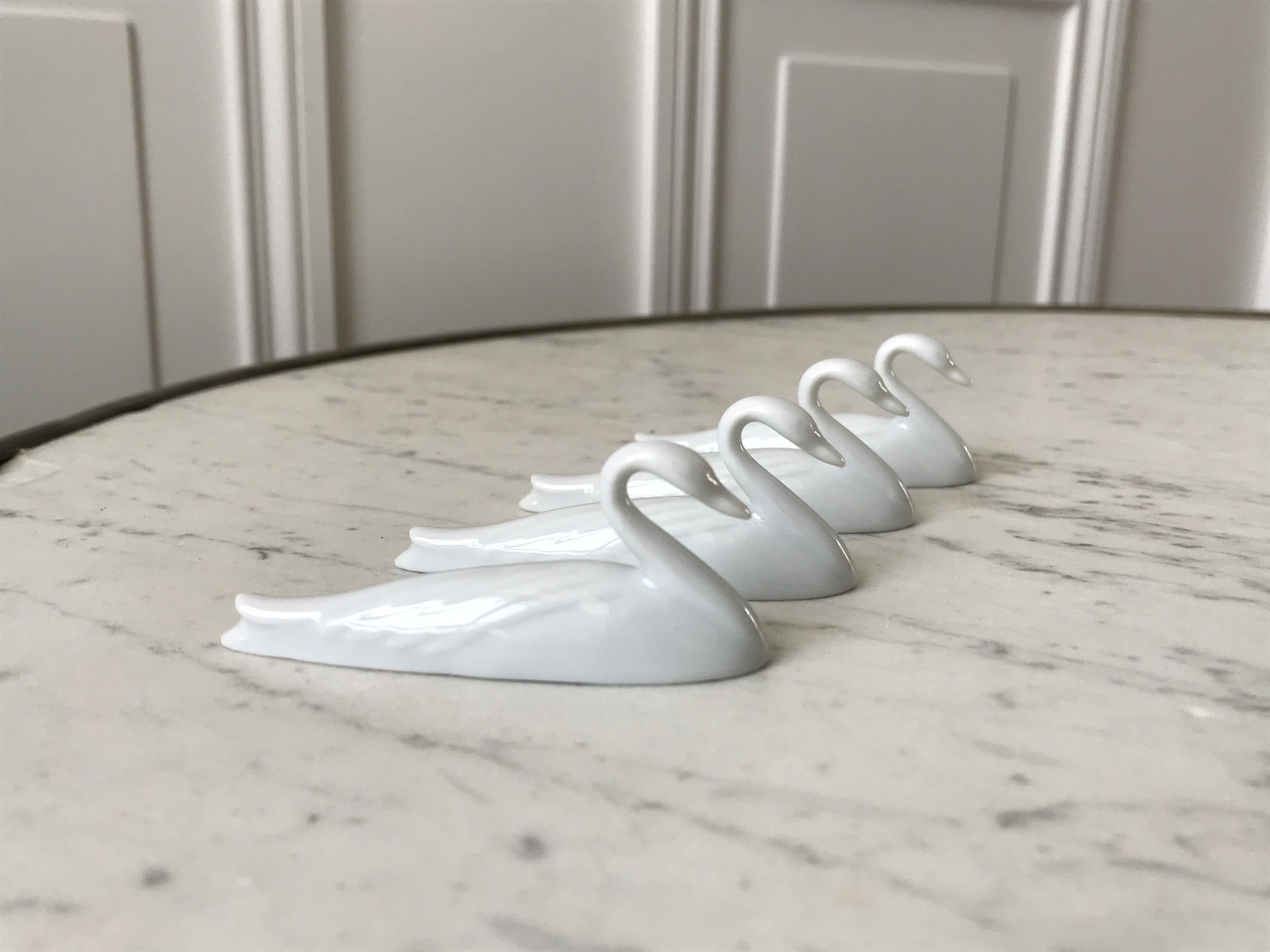 Set of 4 sword holders swans porcelain of Avignon 50s