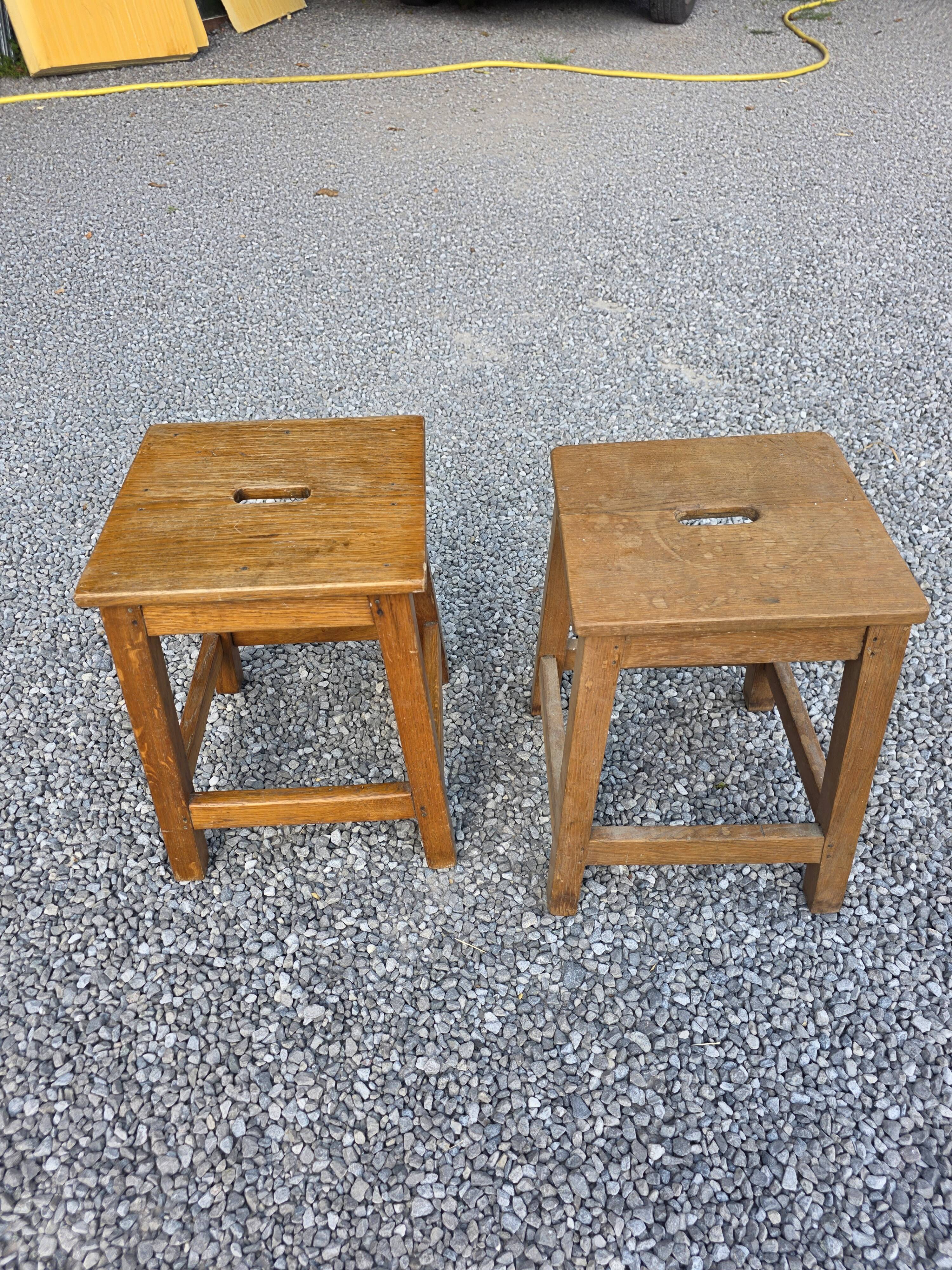 Pair of low stools in solid oak