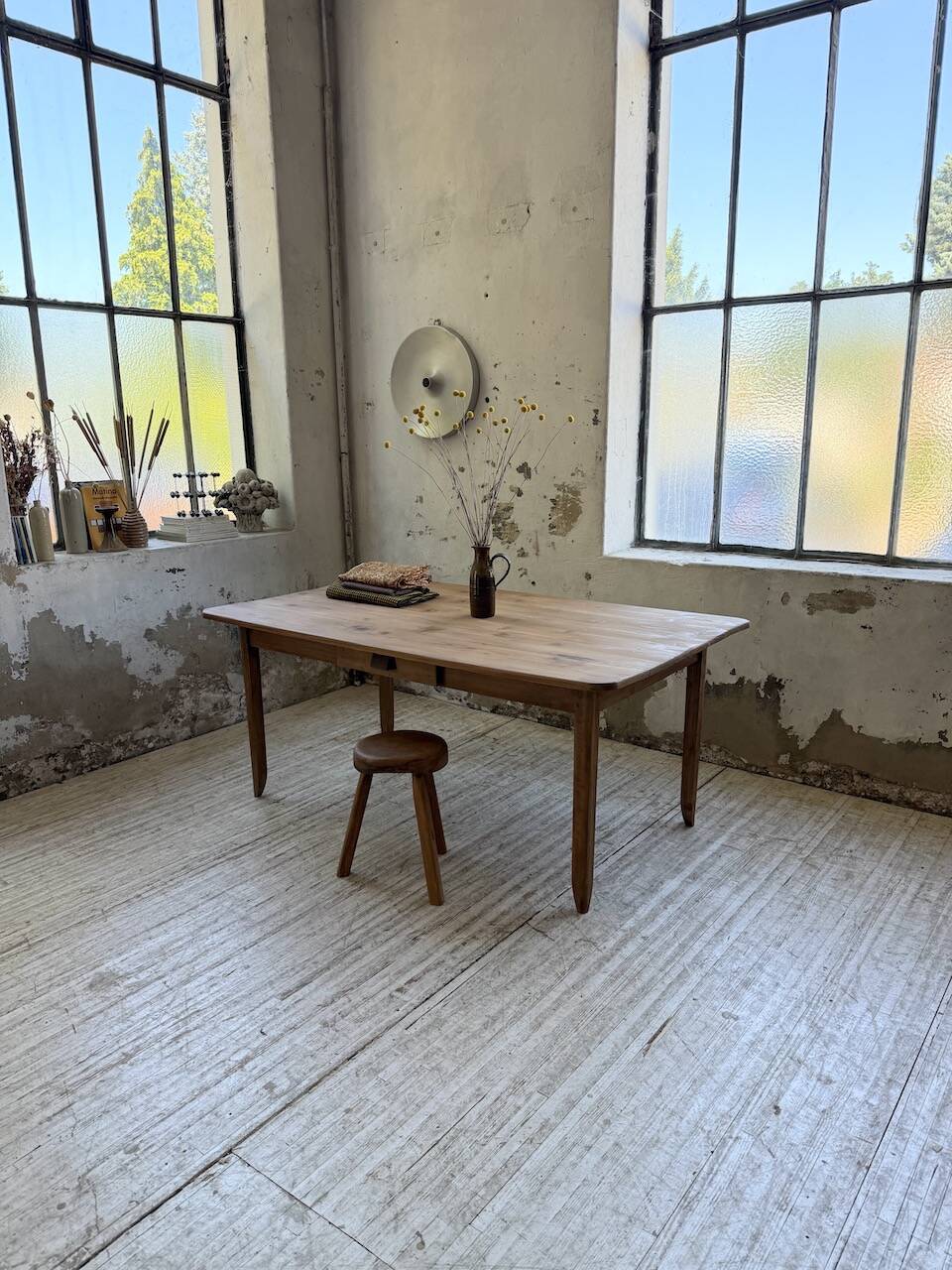 Beech and pine farmhouse table with spindle legs 170 cm