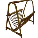 Vintage Rattan Magazine Basket Newspaper Rack 60s Rohe