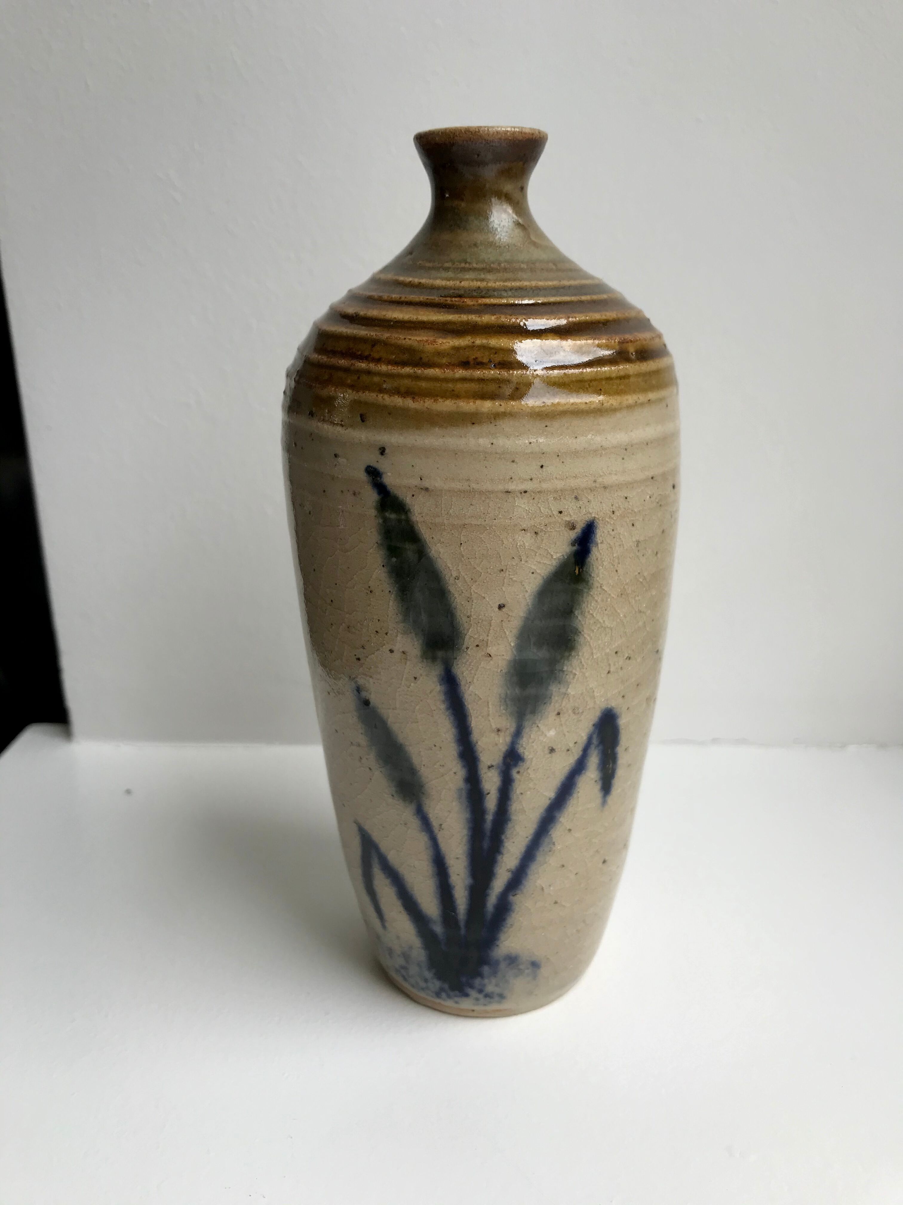 Bottle / soliflore in stoneware artisanal pottery signed "La Roquebrou" 70s