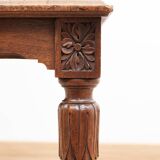 Set of 4 Louis XVI style chairs in carved wood and embossed leather.